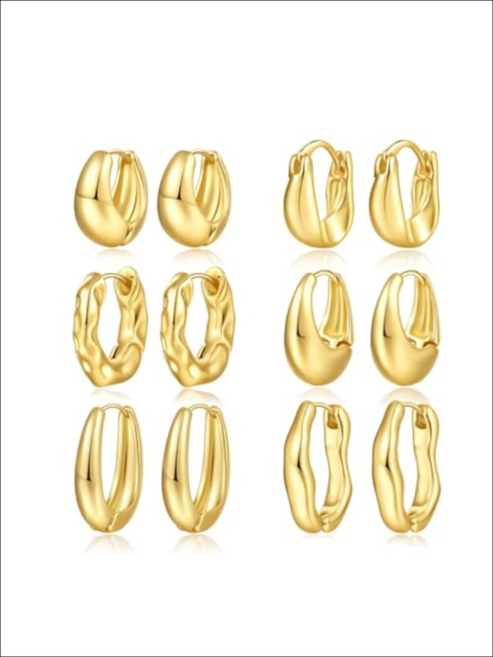 6 Pairs 14K Gold Plated Hoop Earrings Set Huggie Chunky Hypoallergenic